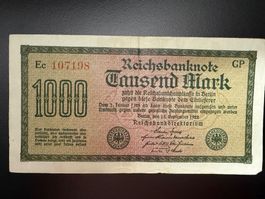 Banknote 1000 Mark 1922 Deutschland