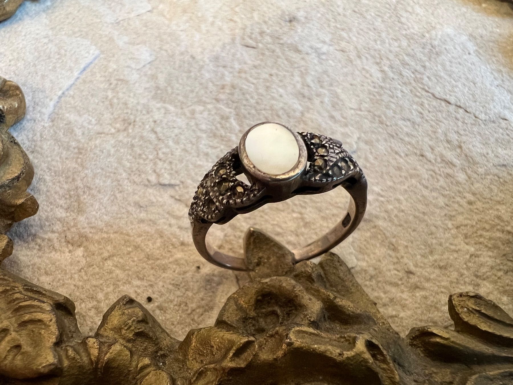 Ringe: Ring Silber Perlmutter Markasiten G 57,5 Vintage Jugendstil – Neu (gemäss Beschreibung) aus Bern von Jiffy 7