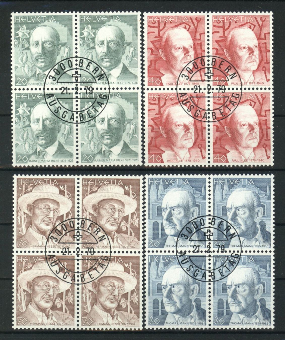 Alle Briefmarken: 1979, Portraitmarken, Viererblöcke, ET – Gebraucht aus Willisau von Vollstempel