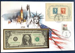 1985 - USA  Banknoten Brief mit Block 100 J.Briefmarken