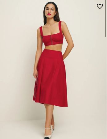 Set Rock & Crop Top S Leinen 100% rot Reformation Luxus