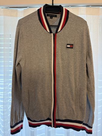 Tommy Hilfiger Strickjacke Bomberjacke Gr. M Herren grau rot