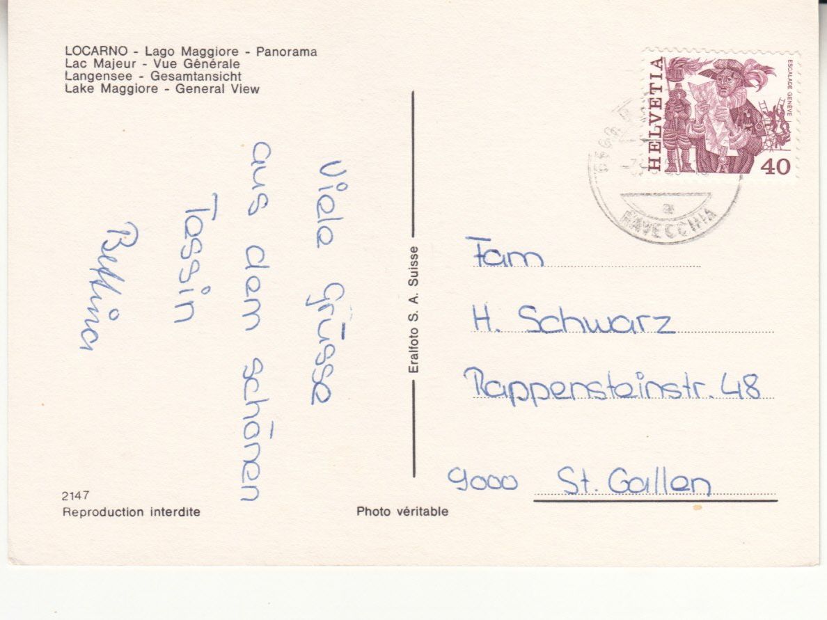Cartoline postali: Locarno 1983 – Usato da Bürglen TG venduto da StampGraf 1