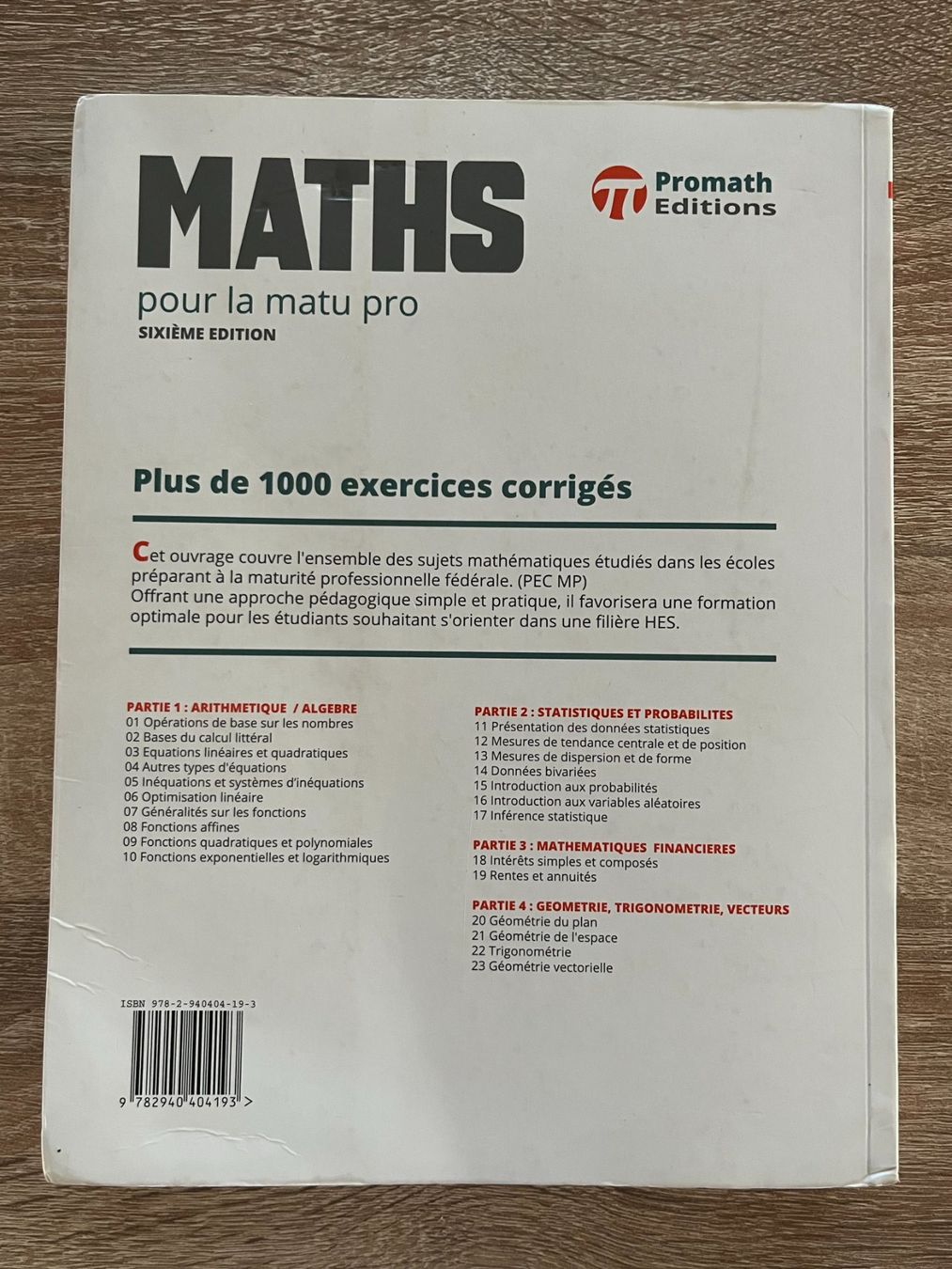 Maths pour la matu pro – 6ᵉ édition (Promath) (D'occasion) à Chavannes ...