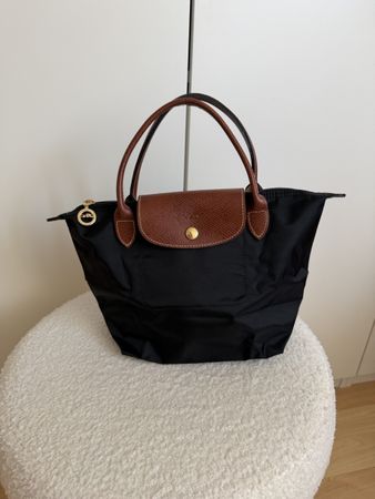 Longchamp Le Pliage (S) handbag black leather good condition