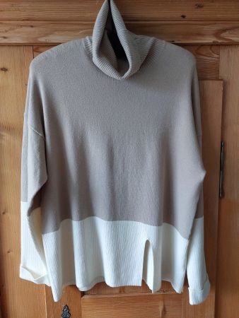 BELDONA DAMEN ROLLKRAGEN PULLOVER TAUPE M WOLLWEISS / NEU!