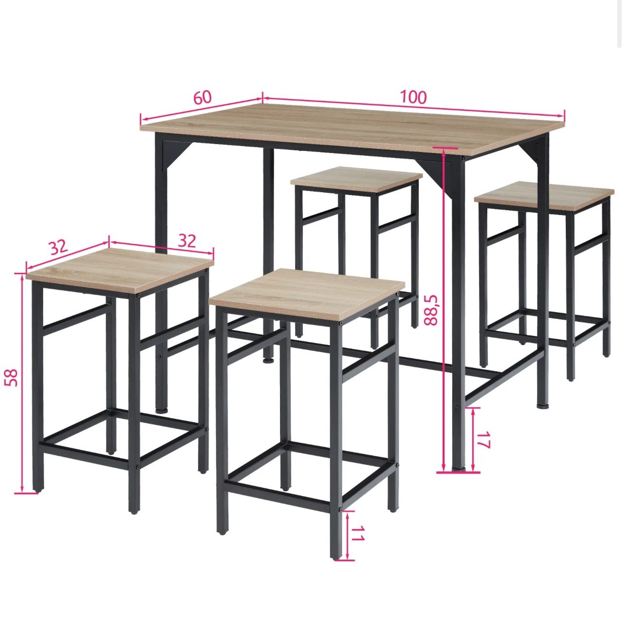 Set di tavolo e panche: neuer Bartisch-Set 5 teilig Holz industrial light – Nuovo (secondo la descrizione) da Necker venduto da liq24 3