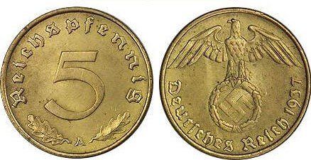 Alle Münzen: 5 Pfennig Deutsches Reich 1937 A – Gebraucht aus Kriens von TSCH1