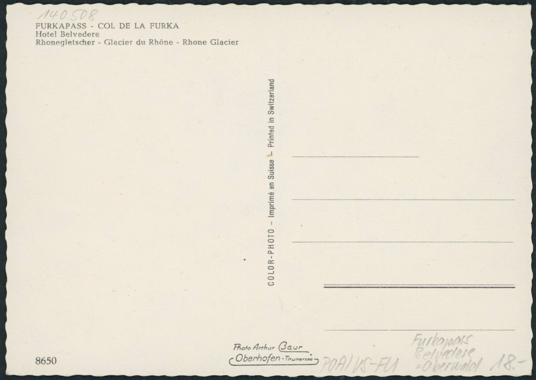 Cartoline postali: VS Furka Pass - Postauto - Belvédère - Oberwald – Nuovo (secondo la descrizione) da Schindellegi venduto da masutka7 1