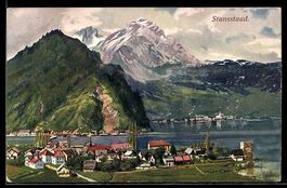 AK Stansstad, Gesamtansicht mit Blick auf Berge