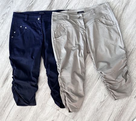 Gr 38/40 ☀️💜 Capri Hose 2er Set kaki & dunkelblau Raffung
