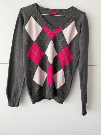 Pullover grau mit Argyle Muster (rosa/pink), Grösse S