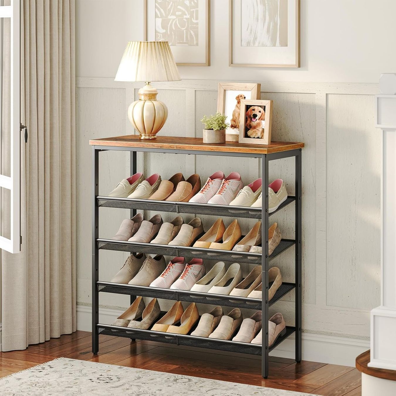 Scaffali: Schuhregal 5 Ebenen Schuhständer Metallregal Flur Holz – Nuovo e nell'imballaggio originale da Schaffhausen venduto da AllesMussRaus90 1