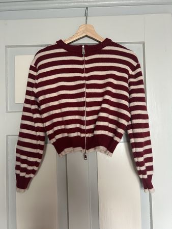 Damen Strickjacke gestreift rot weiss Reissverschluss