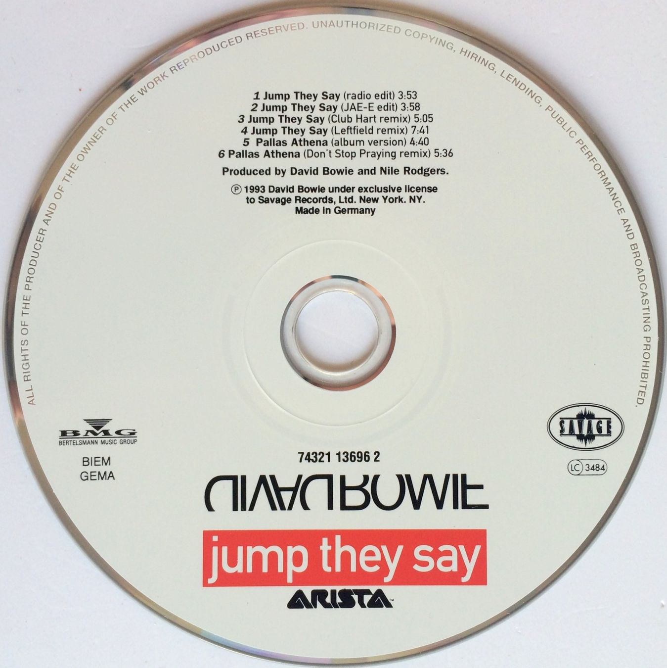 CDs: DAVID BOWIE - JUMP THEY SAY – Gebraucht aus Bottens von hotter-than-hell 2