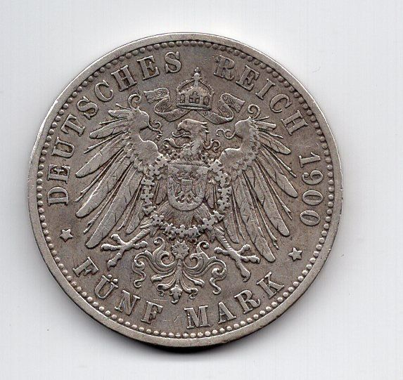 Alle Münzen: (2261) Oldenburg, 5 Mark, 1900, ss-vz – Gebraucht aus Rüthi (Rheintal) von erdnuessli1 1