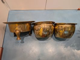 3x Messingtöpfe mit Löwenköpfen gebraucht
