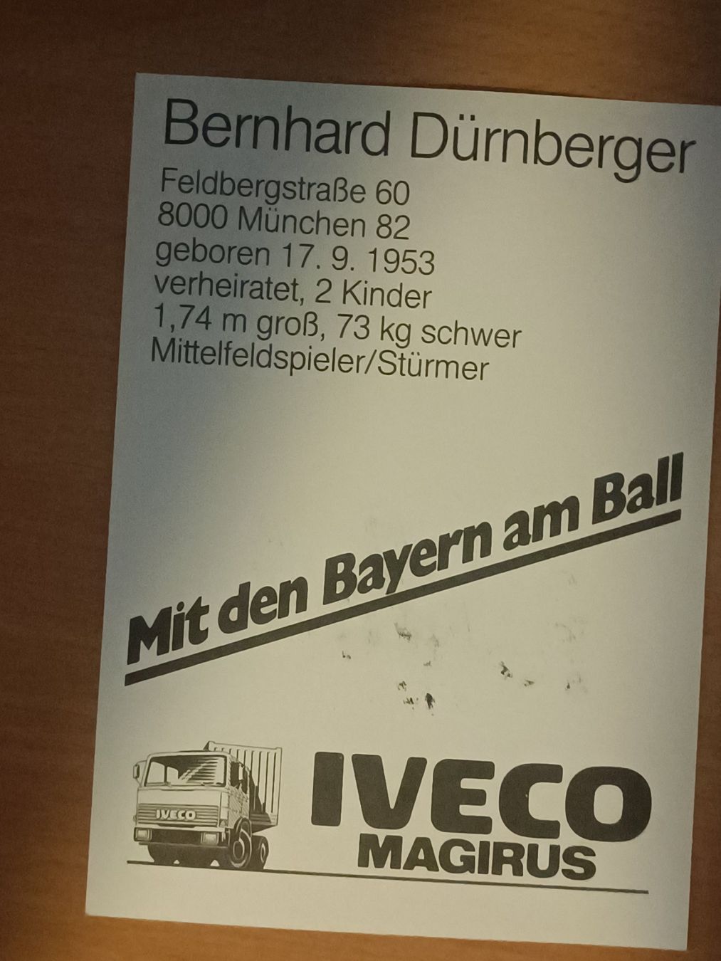 Autografi: Bernhard Dürnberger - Bayern München - handsigniert – Usato da Menziken venduto da Artographs 1
