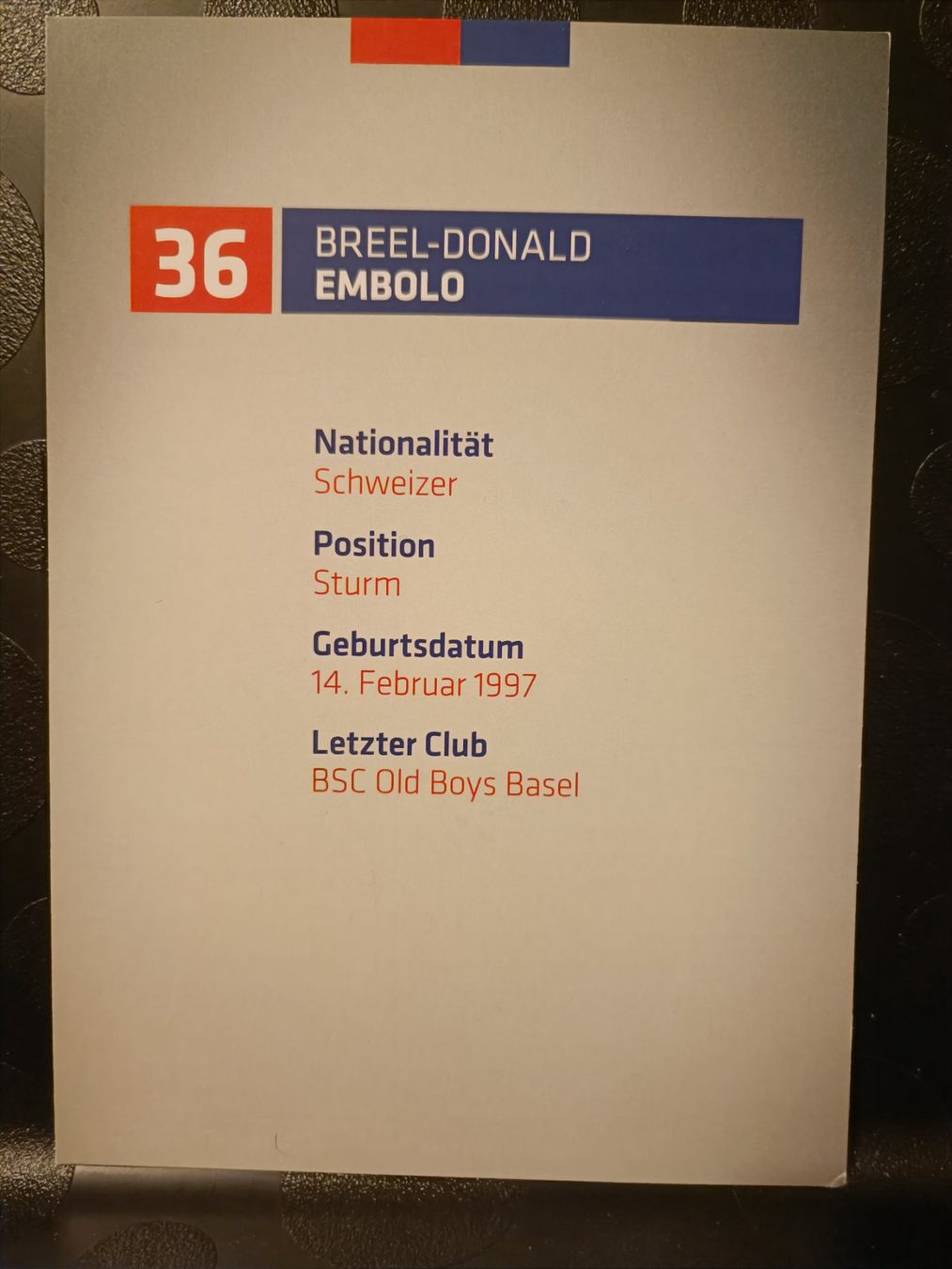 Autografi: Brel Embolo - handsigniert - FC Basel – Usato da Menziken venduto da Autogramme 1
