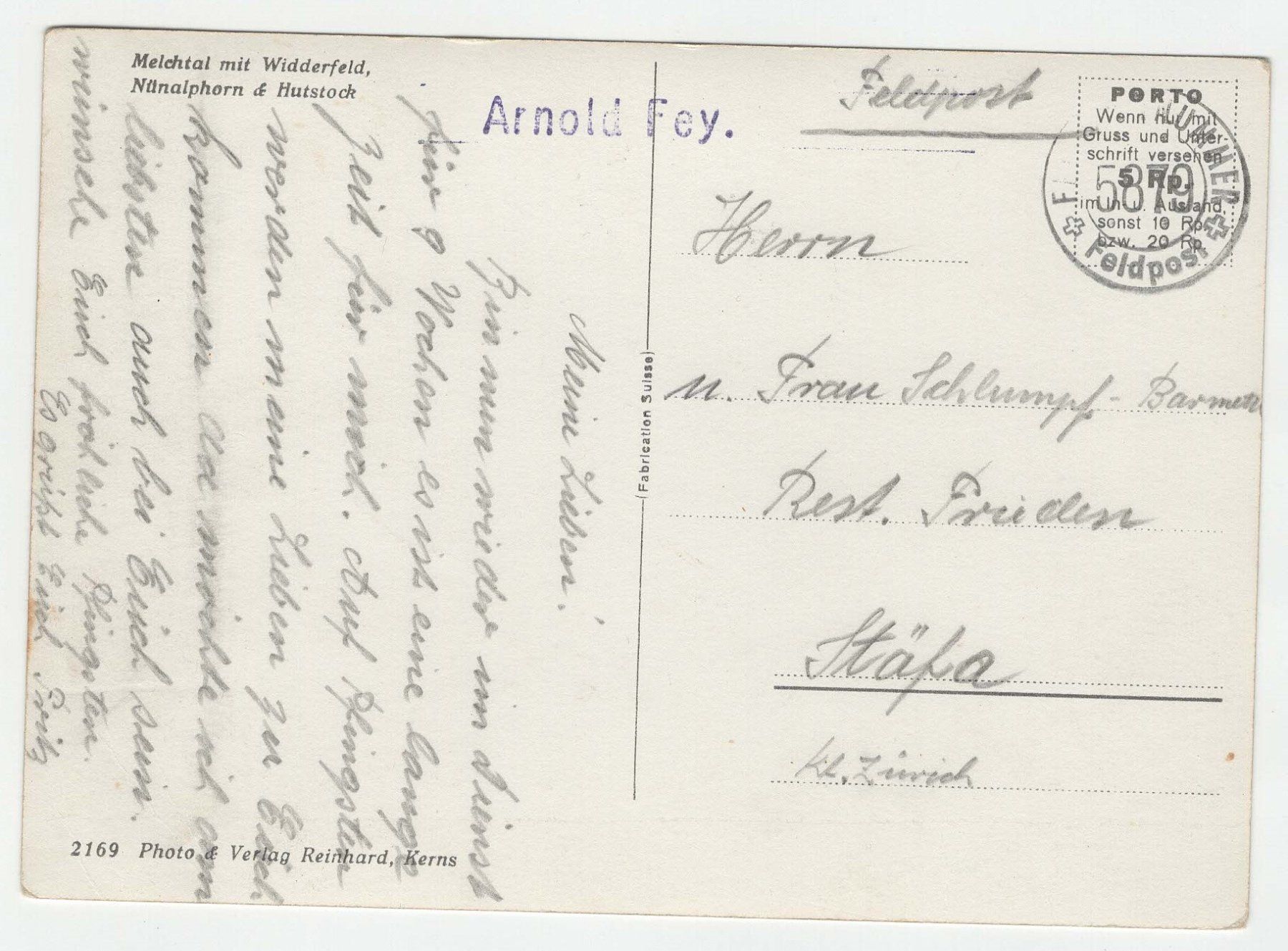 Cartoline postali: Melchtal mit Widderfeld – Usato da Winterthur venduto da Wintiwest 1