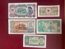 ALBANIA - 10, 50, 100, 500 & 1000  Leke 1957 (5 Noten) - UNC