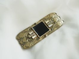 Art Déco Brosche schwarz Strass goldfarben Vintage