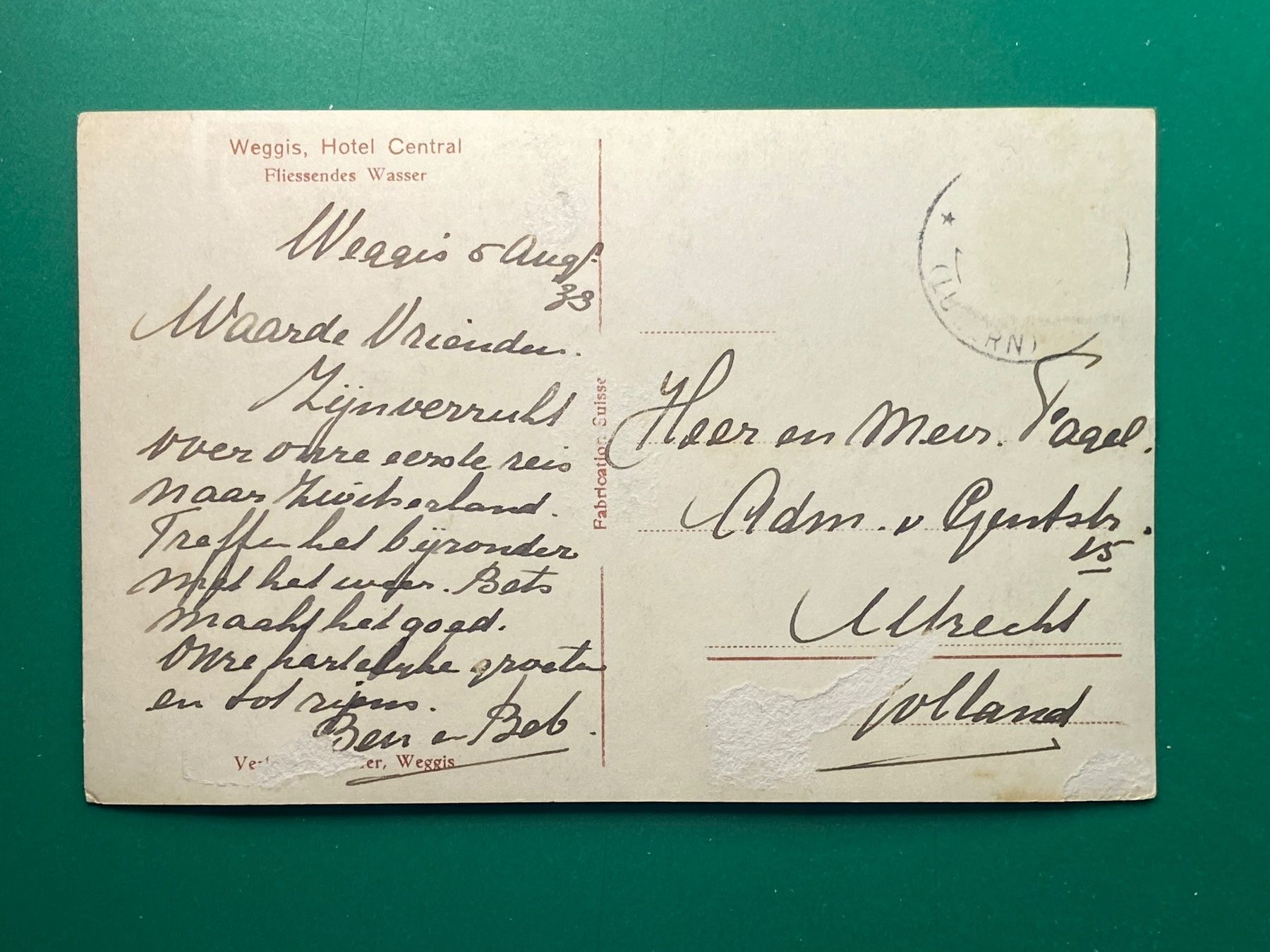 Cartoline postali: Weggis, Hotel Central – Usato da Steg VS venduto da _vinci_ 1