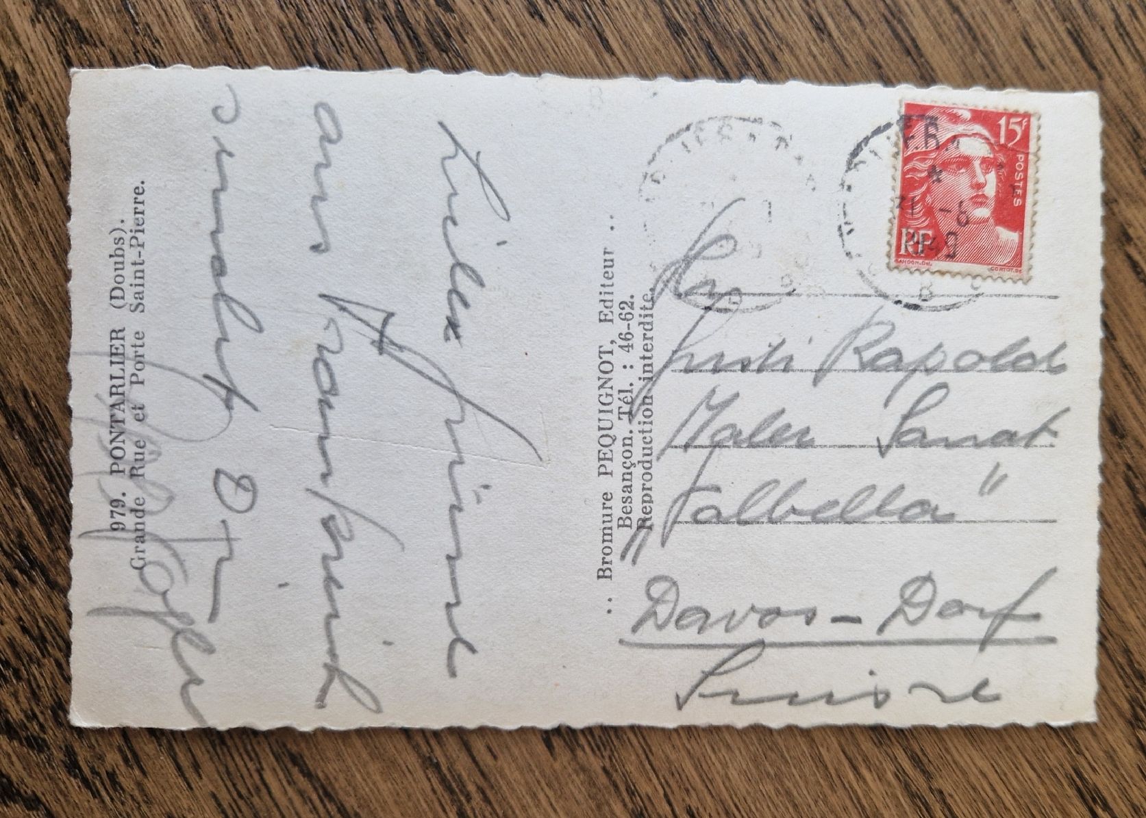 Ansichtskarten: Pontarlier, Oldtimer, nach Davos-Dorf 1949 – Gebraucht aus Ebikon von Donar50 1