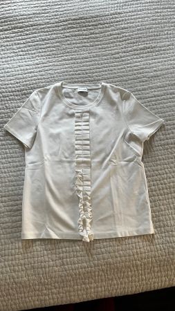 RENE LEZARD dickes weisses Baumwoll T-Shirt mit Rüschen vorn