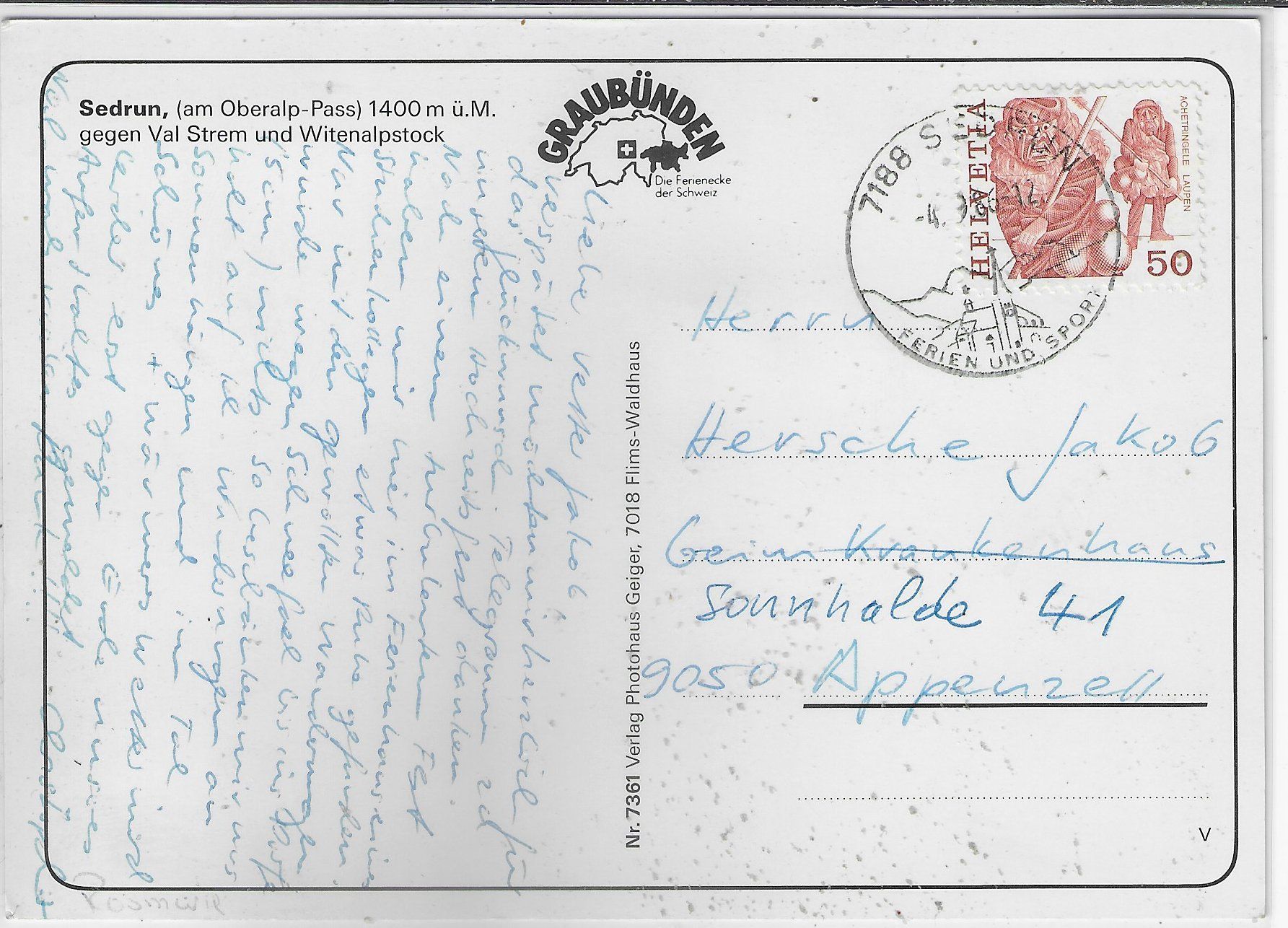 Cartoline postali: Sedrun - Generalansicht – Usato da Ettingen venduto da Kartenplanet 1