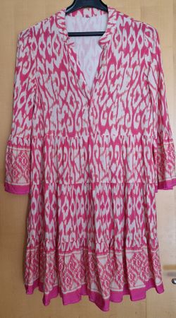 Herbstliches Kleid, Pink-Weiss gemustert, Grösse M
