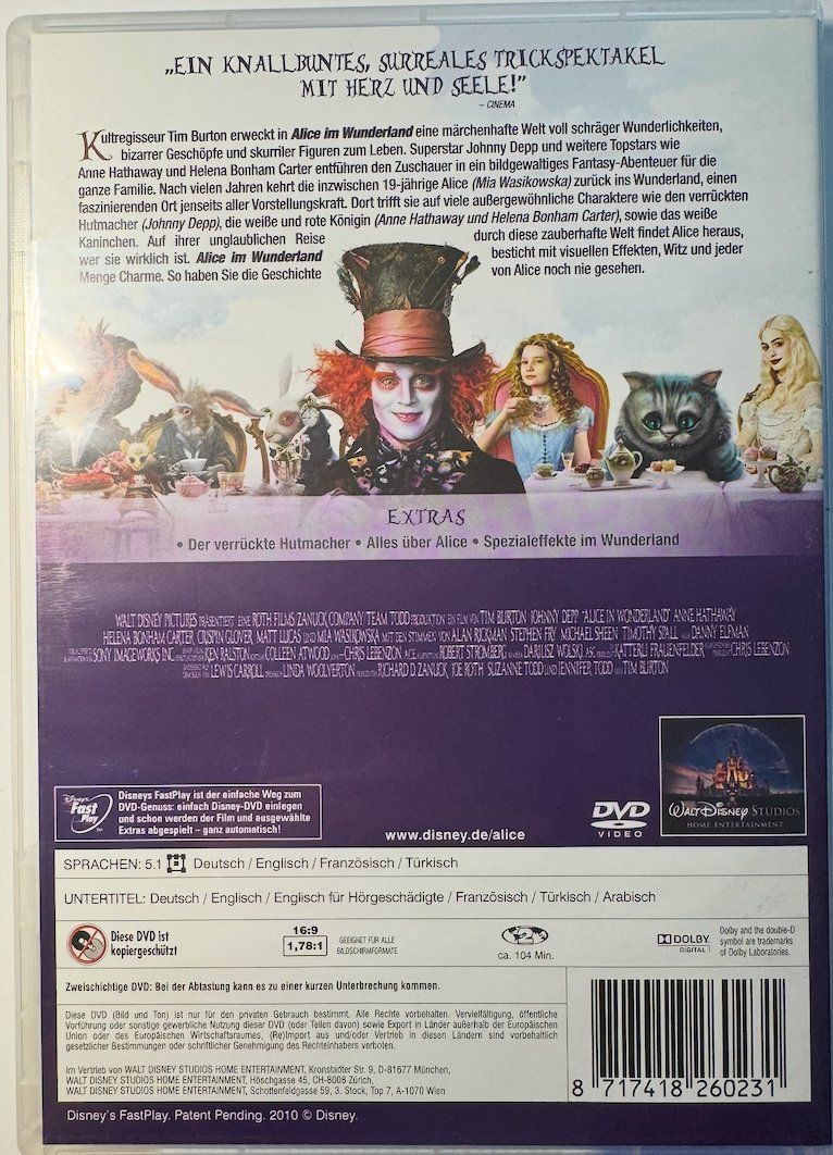 Tutti i DVDs: DVD - ALICE IM WUNDERLAND - JOHNNY DEPP – Usato da Wisen venduto da gigisna 2