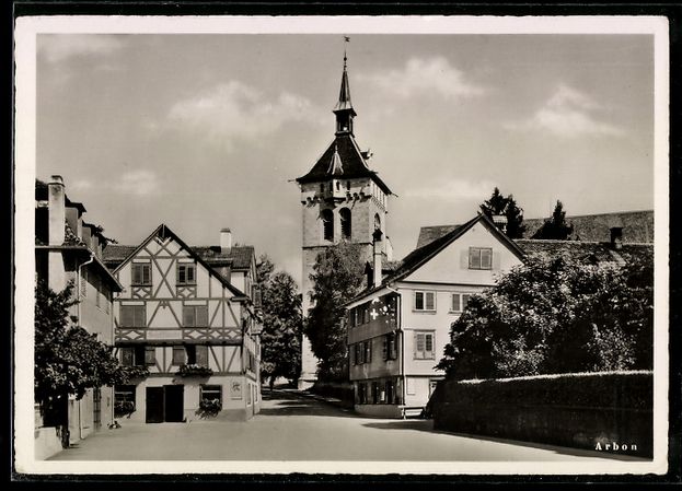 Cartoline postali: Arbon, Kirche mit Fachwerkhäusern, Stra – Usato da Berlin venduto da bartko-reher