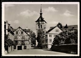 Arbon, Kirche mit Fachwerkhäusern, Stra