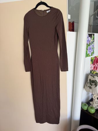 SLA THE LABEL Kleid braun Strass langarm Grösse S