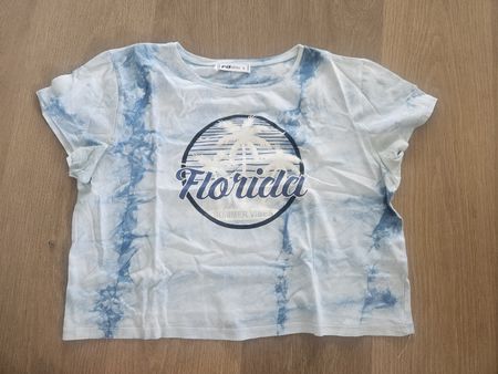Bauchfreies T-Shirt in blau mit einem Florida Palmendruck