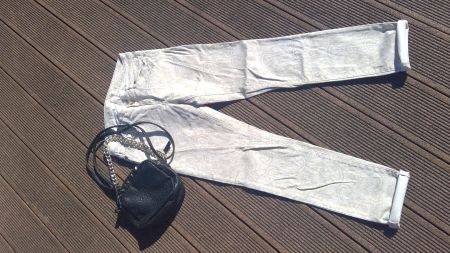 Pantalon blanc & beige à motifs, taille M/L (83cm), coton