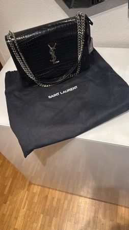Sac à main Saint Laurent cuir noir effet crocodile