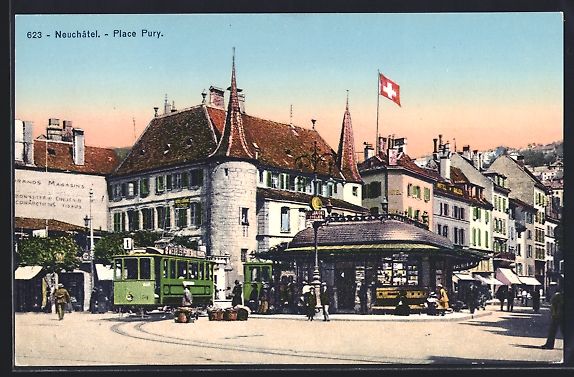 Cartes postales: Neuchatel, Place Pury, Geschäfte, Stras – D'occasion à Berlin par bartko-reher