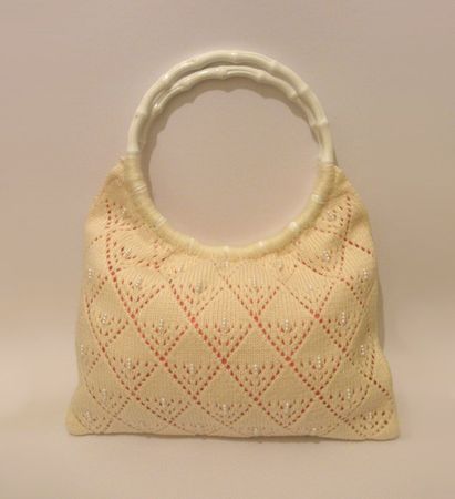 Neu! Handtasche gestrickt, Farbe Elfenbein, mit Perlen