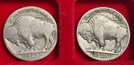 2 USA Buffalo Nickel Münzen 5 Cents 1x 1936 +1x ???