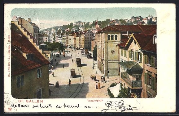Cartoline postali: St. Gallen, Theaterplatz mit Strassenbah – Usato da Berlin venduto da bartko-reher