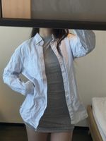 Brandy Melville Oversized Shirt, Blue Striped, One Size