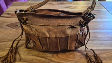 Véritable sac à main vintage en cuir et daim