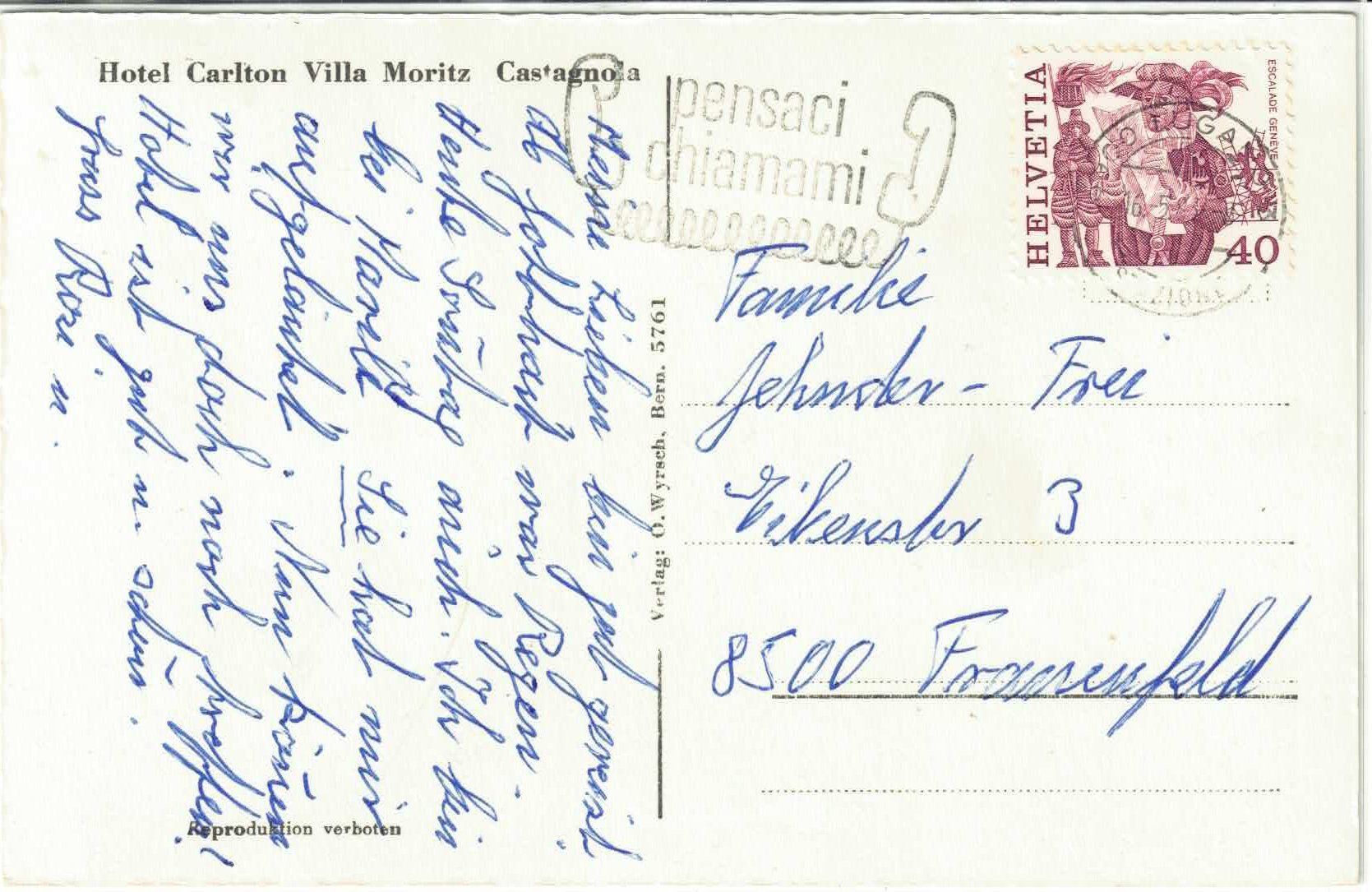 Ansichtskarten: Hotel Carlton Villa Moritz - Castagnola – Gebraucht aus Ettingen von Kartenplanet 1