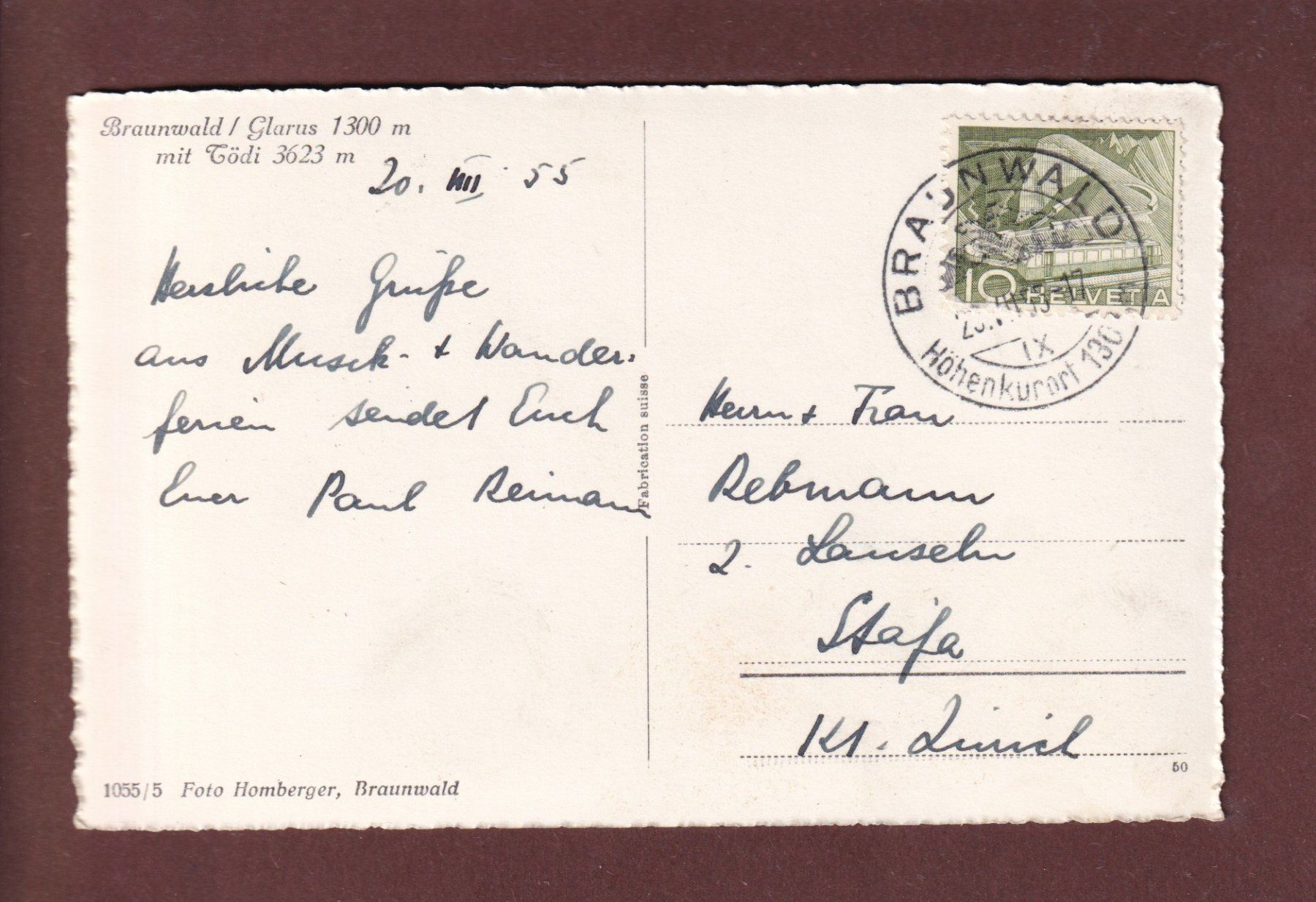 Cartoline postali: BRAUNWALD - Tödi - 1955 – Usato da Pully venduto da nicecards 1