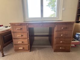 Schreibtisch mit Stuhl Massivholz furniert Fünfziger