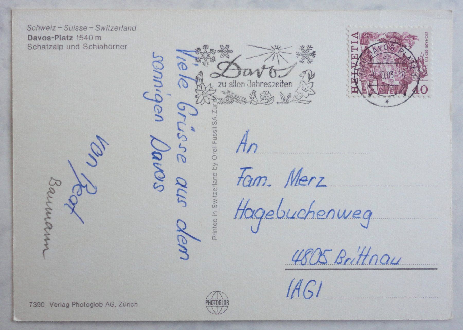 Cartoline postali: Davos-Platz 1540 m, Schatzalp – Usato da Fétigny venduto da Billy2miny 1