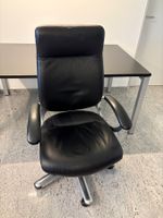 Bürostuhl Echtleder schwarz - höhenverstellbar mit Armlehnen