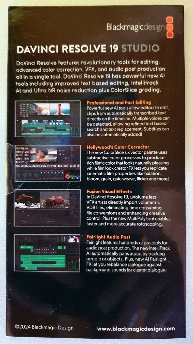Blackmagic Software: DaVinci Resolve Studio Lizenz v19 – NEU, versiegelt! – Nuovo e nell'imballaggio originale da Neuheim venduto da h.grueter